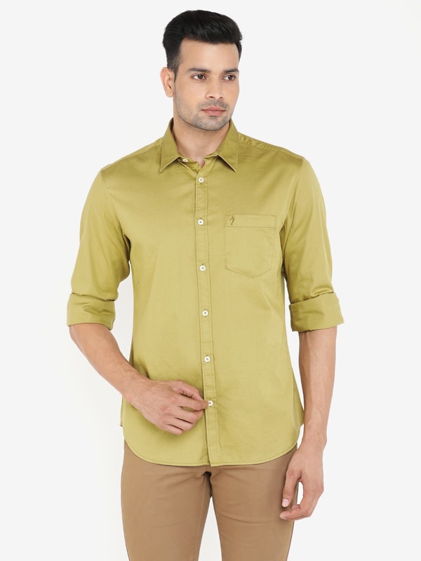 Khaki Solid Full Sleeve Cotton Shirt